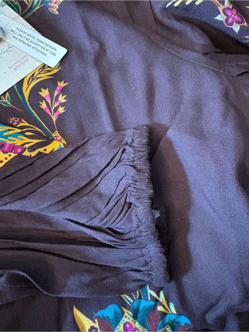 Farm Rio Anthropologie Maxi Dress Womens M Brown NWT Boho Peacock Floral Viscose - Picture 10 of 13